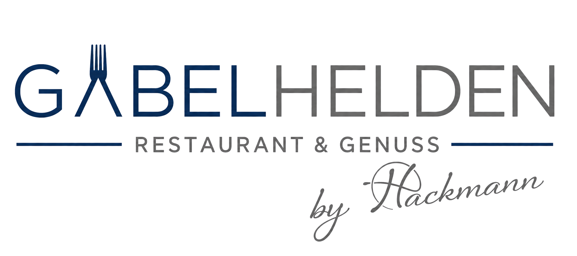 Logo der Genussmarke Gabelhelden mit dem Zusatz „Restaurant & Genuss“ und handschriftlicher Signatur.